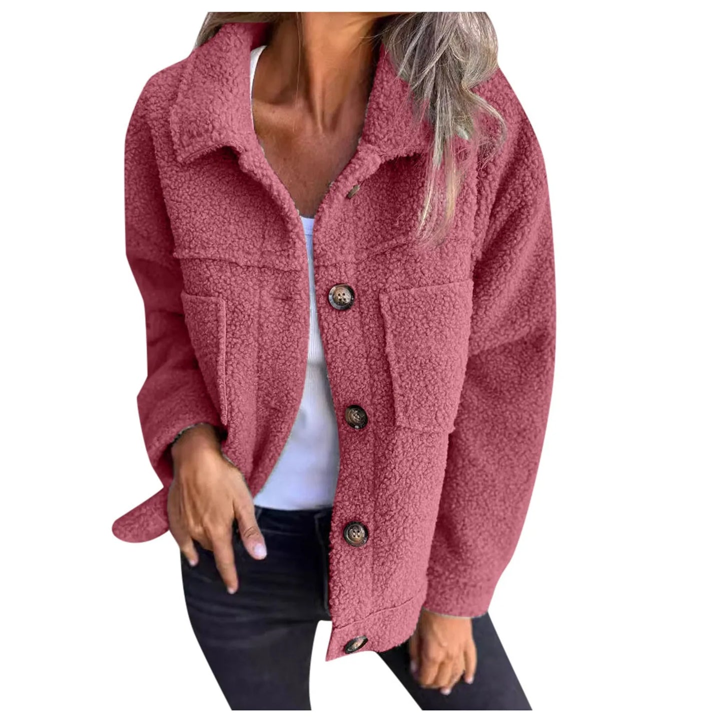 Veste en Tissu Sherpa avec Clo à Revers